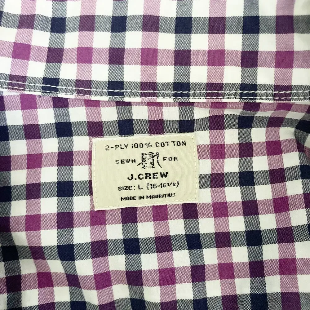 J. Crew Black Purple White Plaid Long Sleeve Button Down Sz L